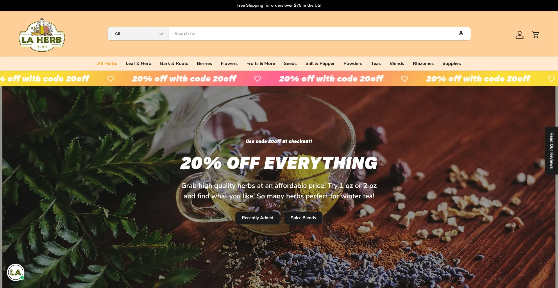 Website screenshot of Laherb.com