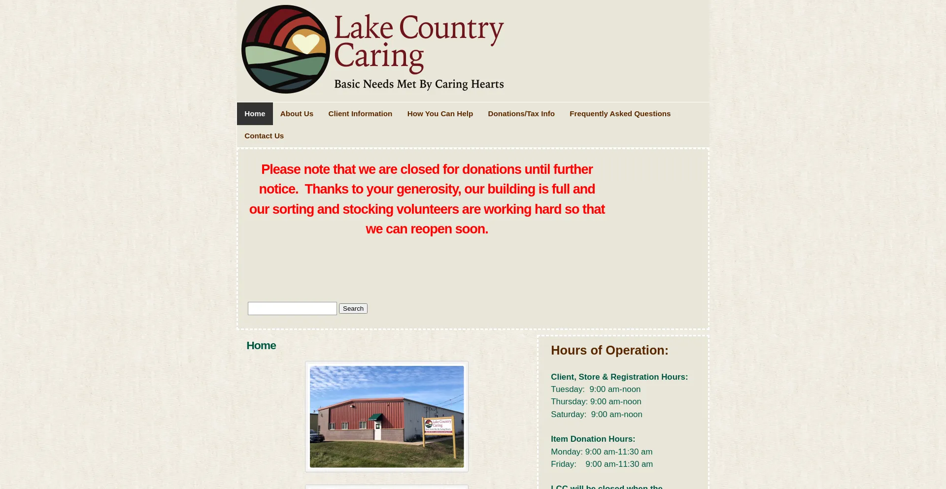 Website screenshot of Lakecountrycaring.com