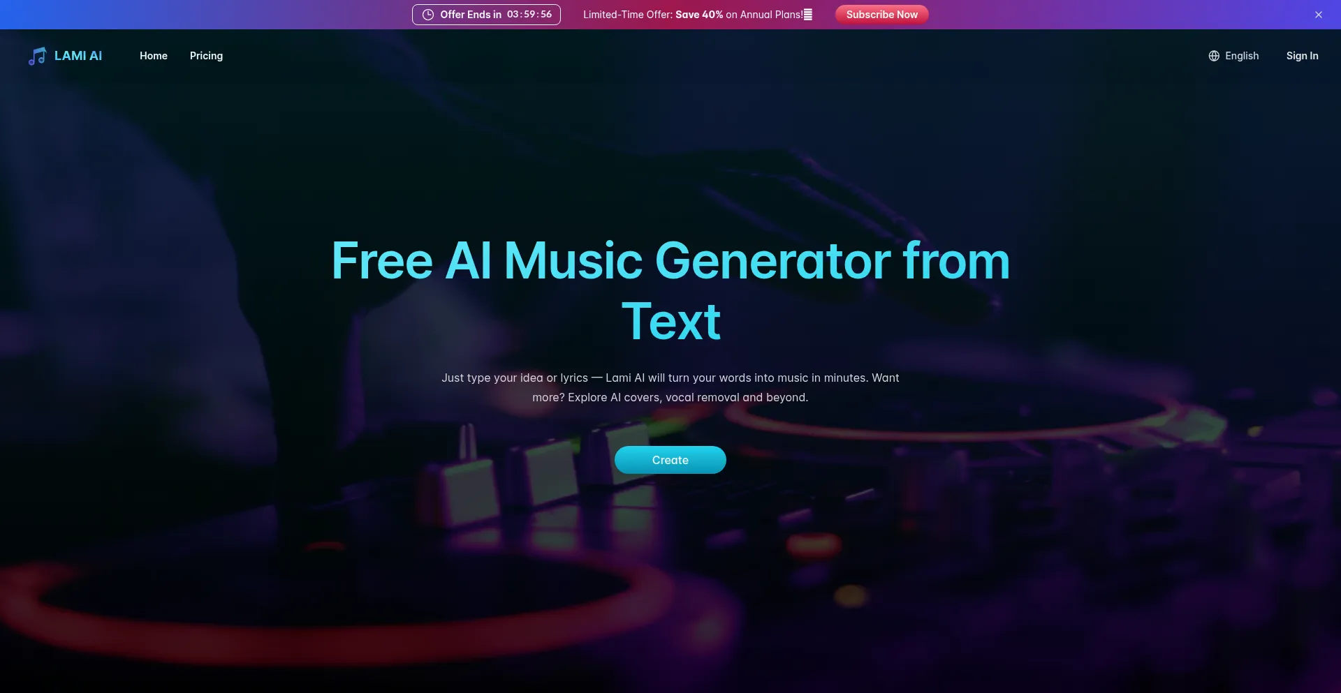 Website screenshot of Lami.ai