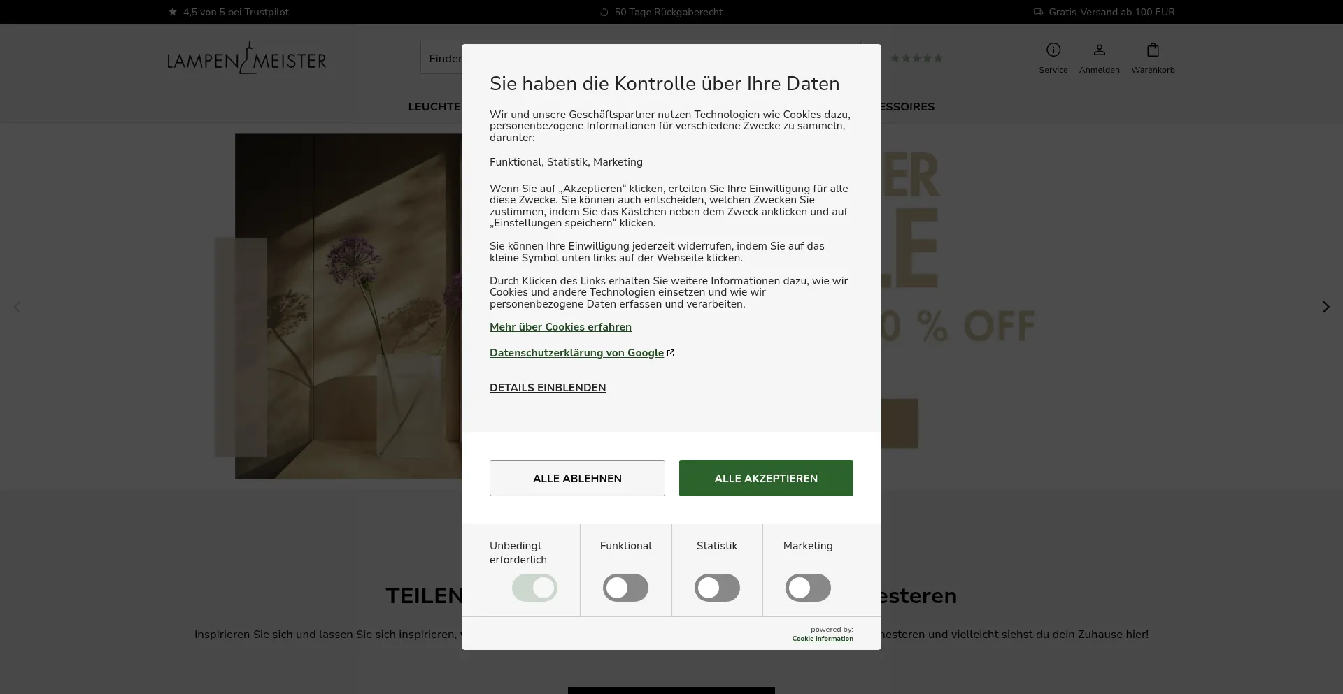 Website screenshot of Lampenmeister.de