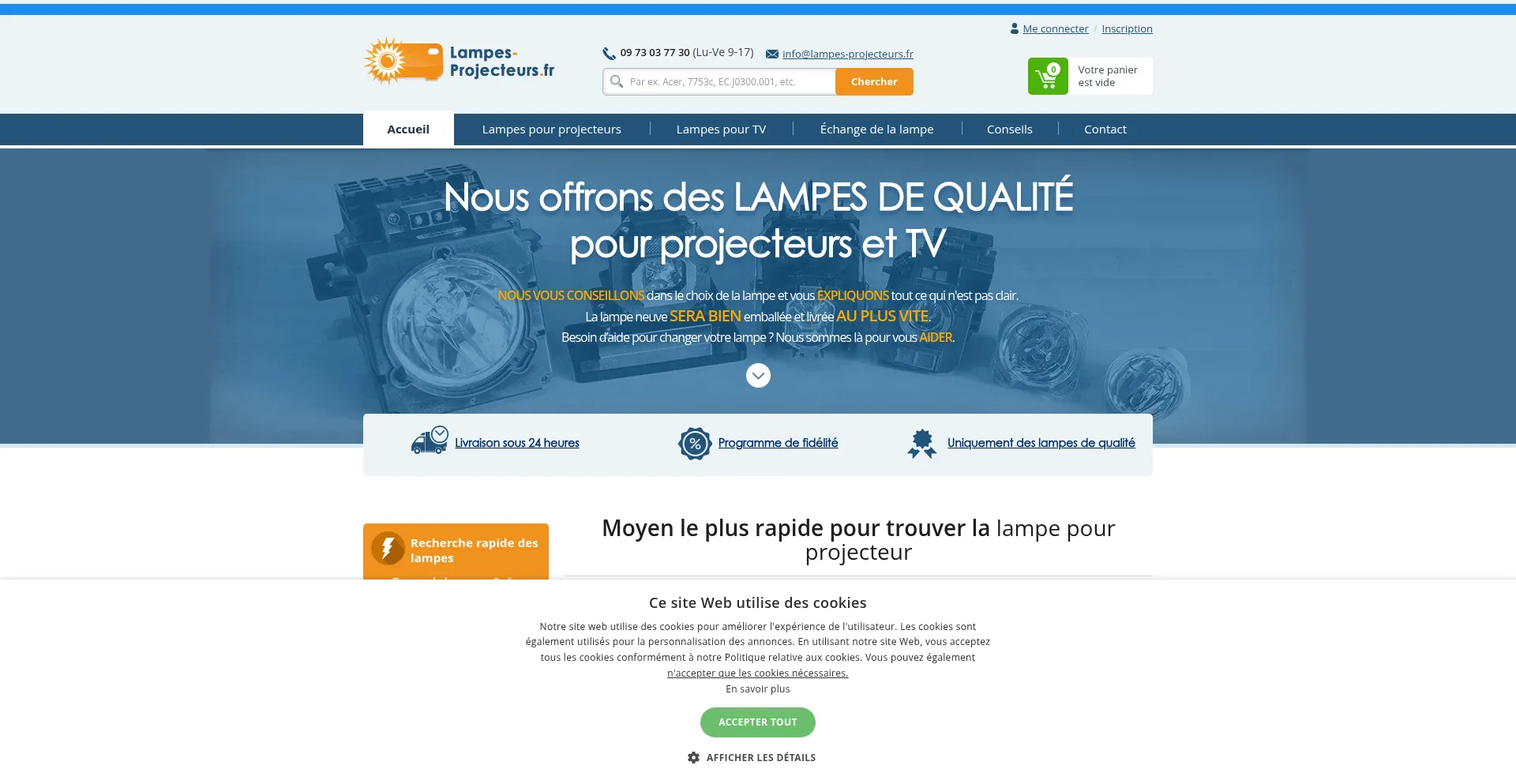 Website screenshot of Lampes-projecteurs.fr