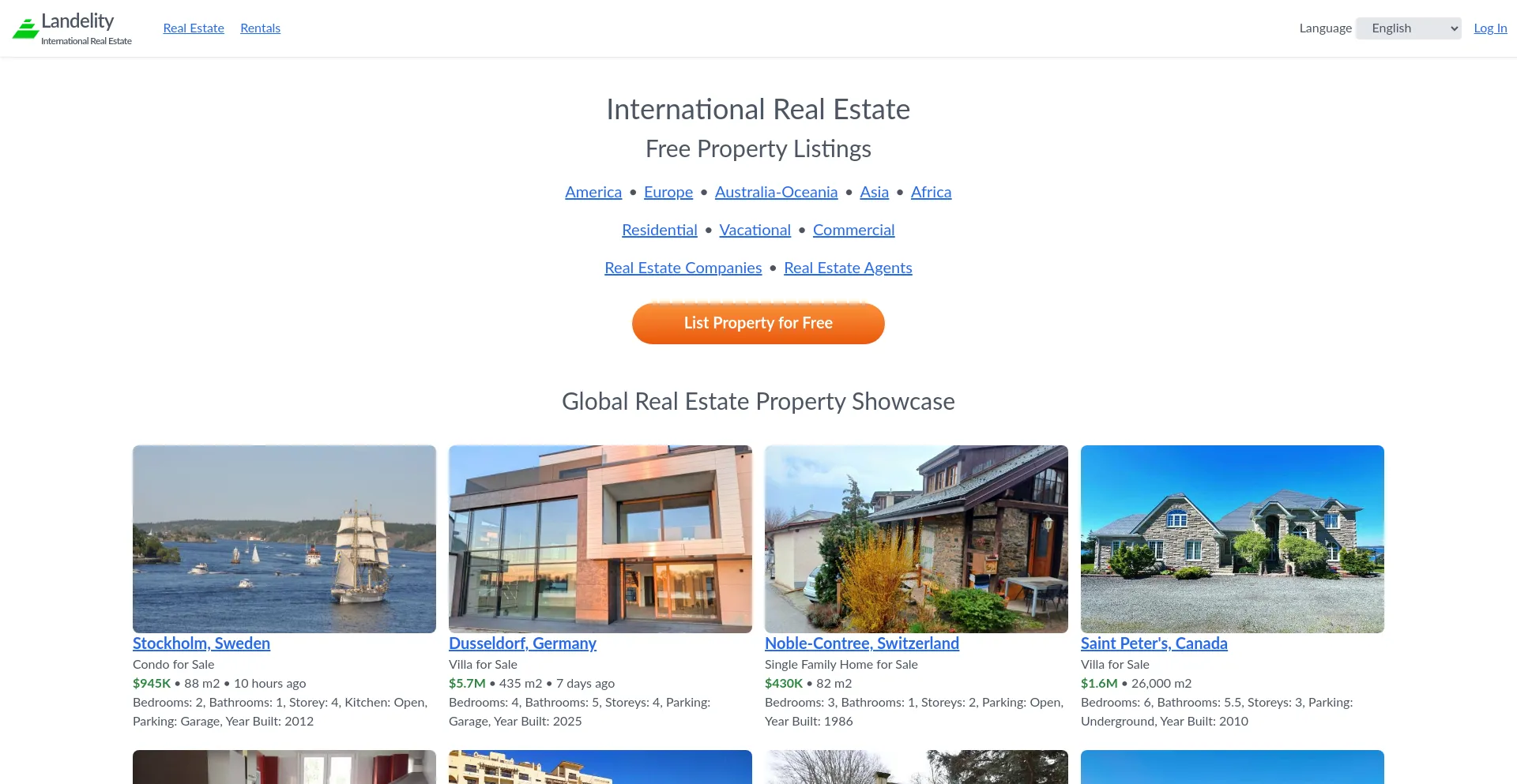 Website screenshot of Landelity.com