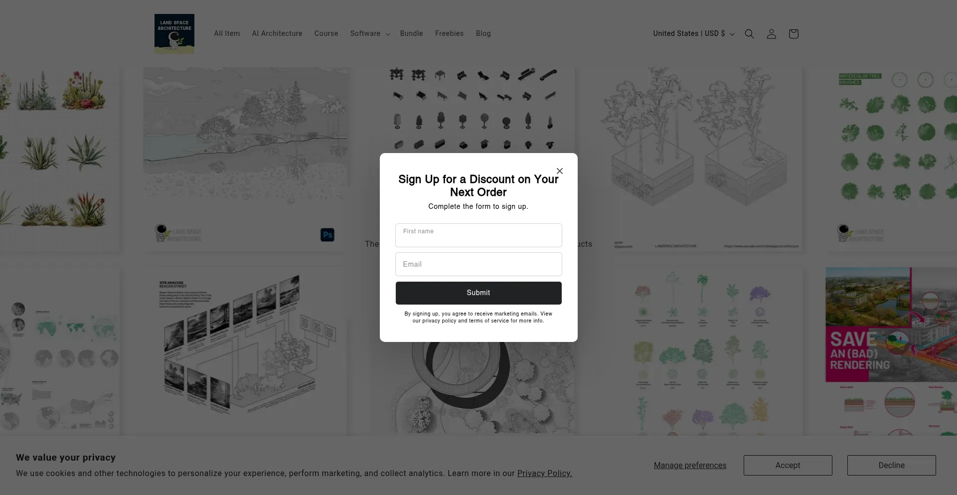 Website screenshot of Landscapearchitecture.store
