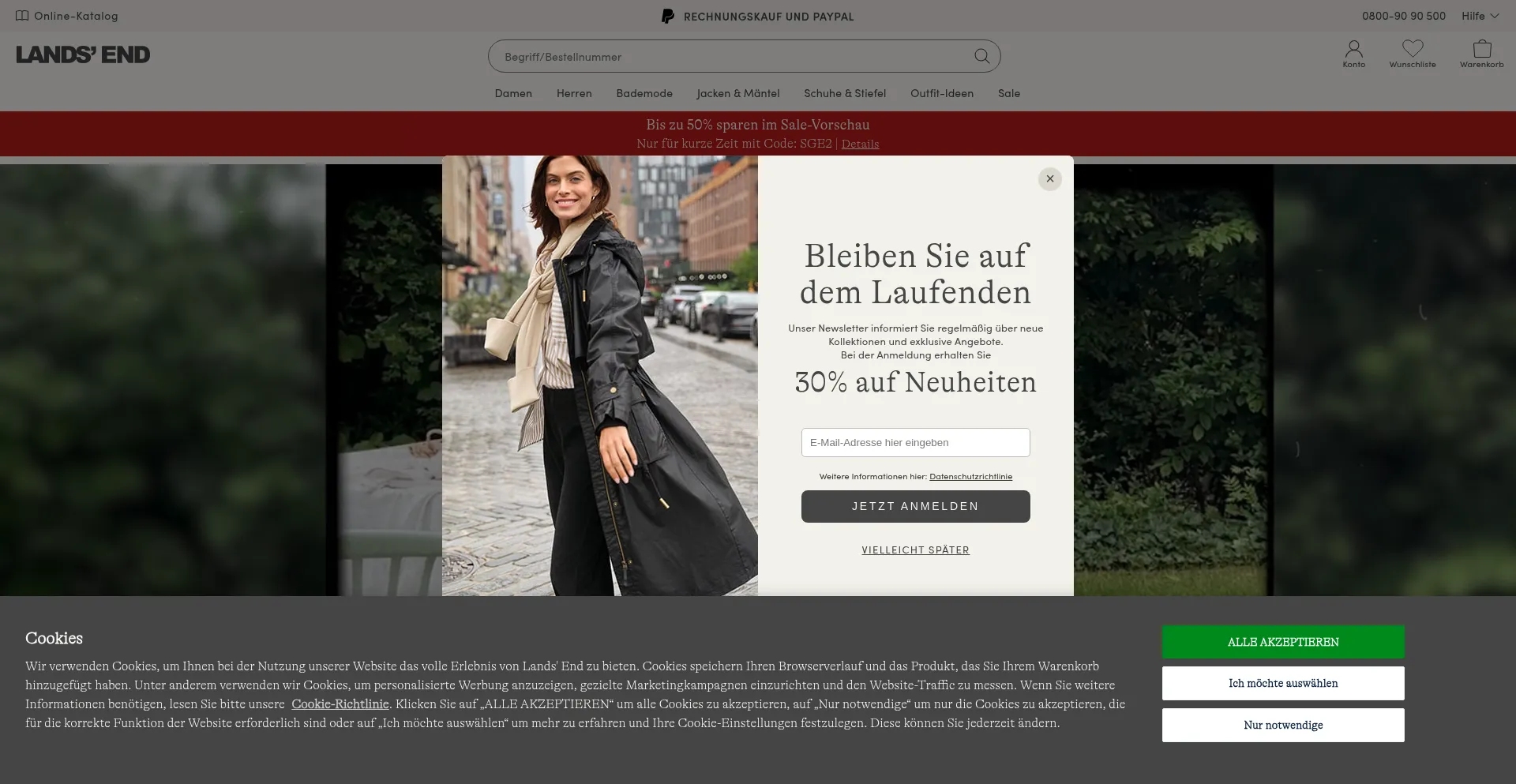 Website screenshot of Landsend.de