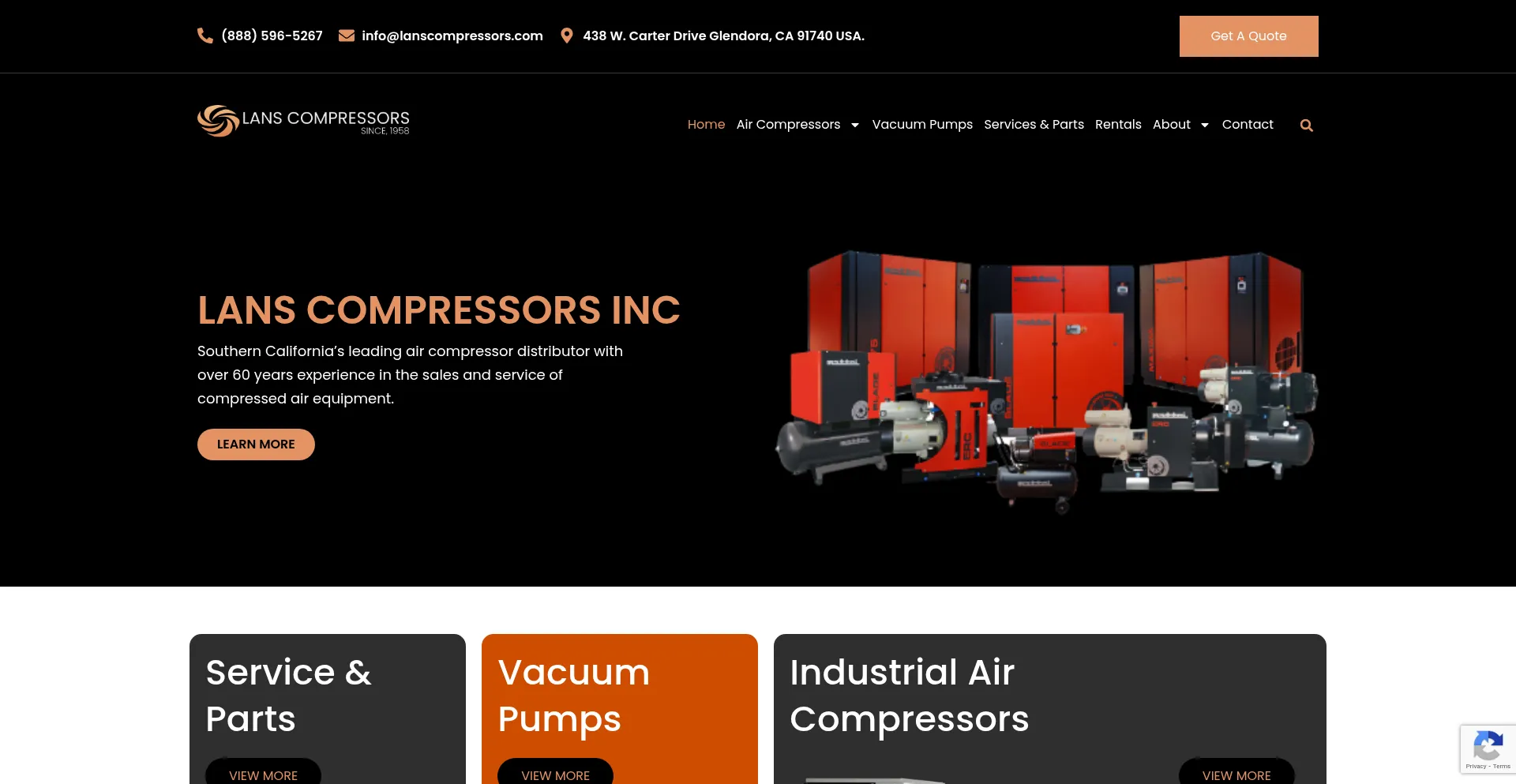 Website screenshot of Lanscompressors.com