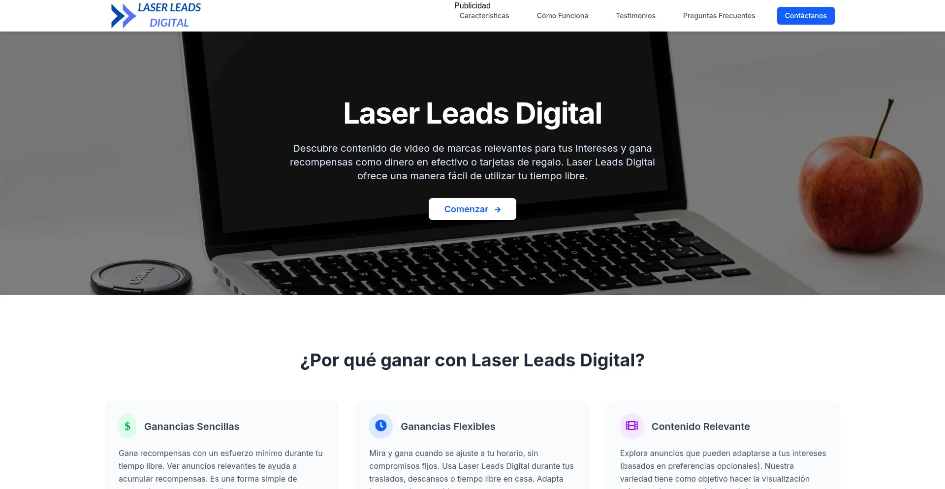 Website screenshot of Laserleadsdigital.com
