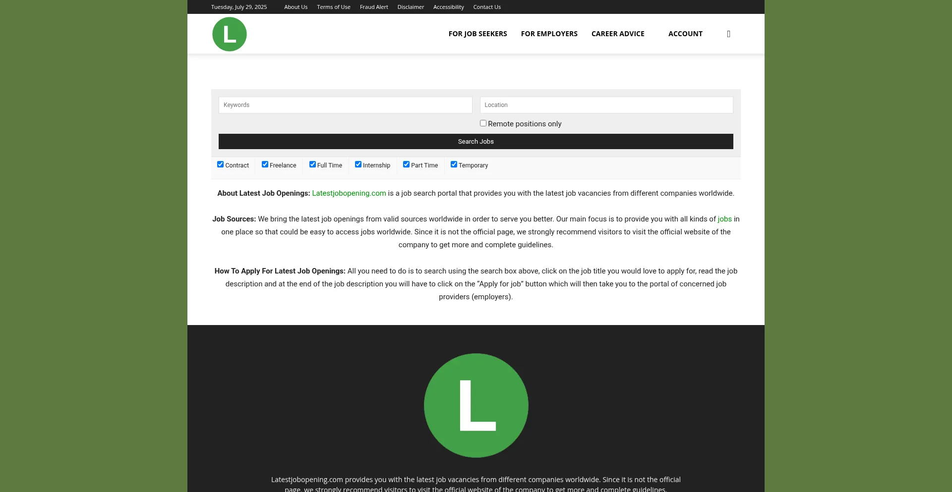 Website screenshot of Latestjobopening.com
