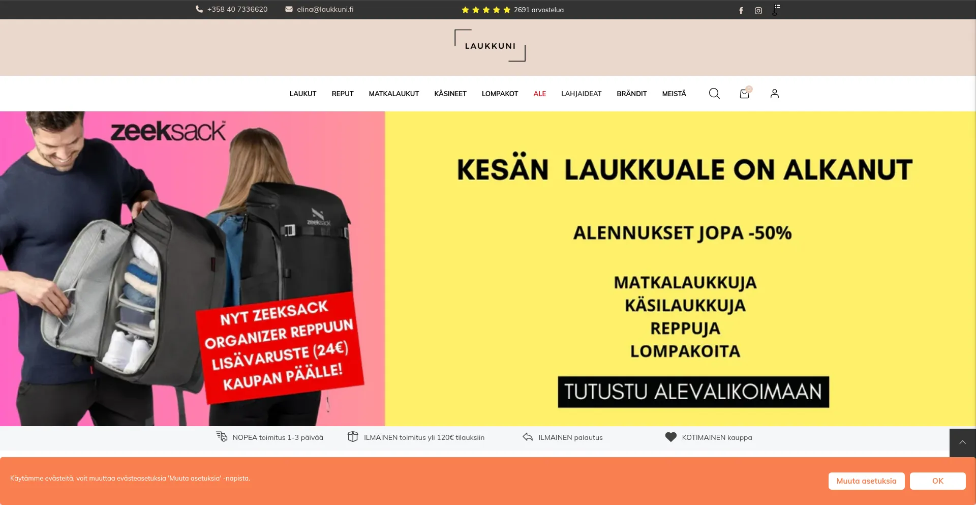 Website screenshot of Laukkuni.fi