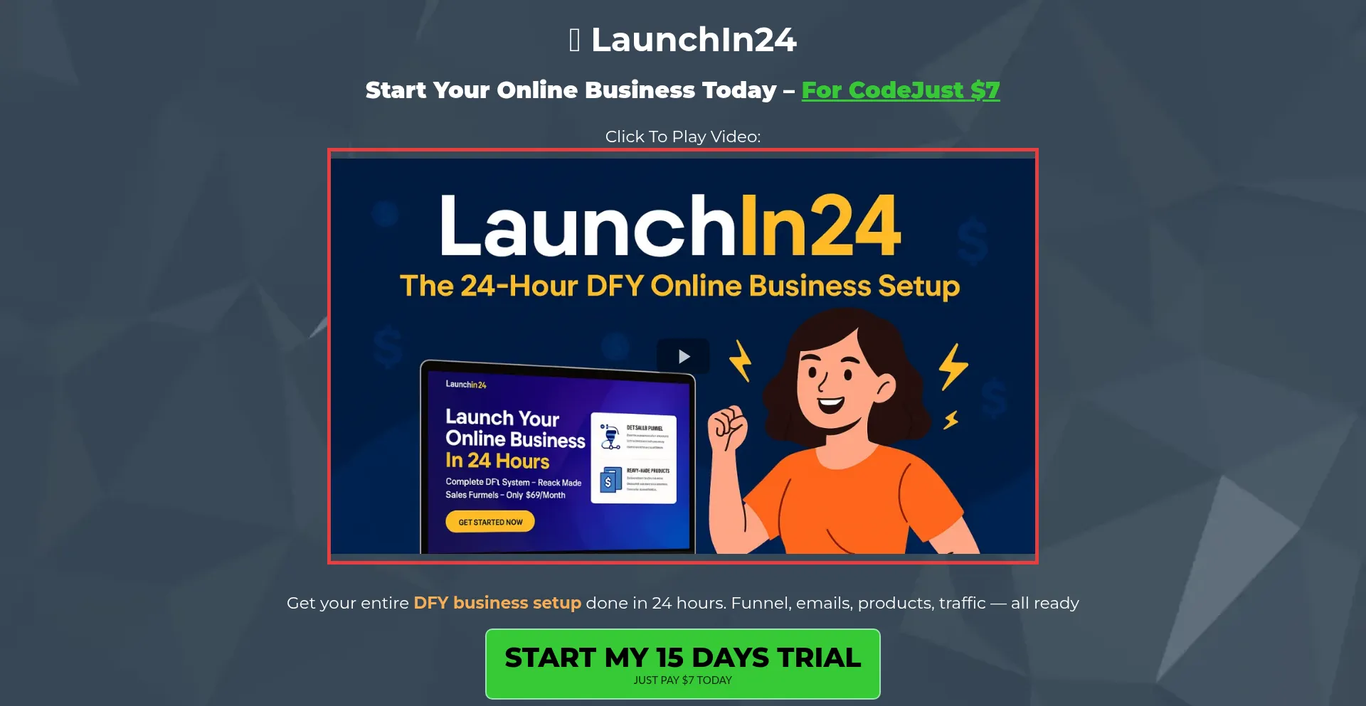 Website screenshot of Launchin24.club