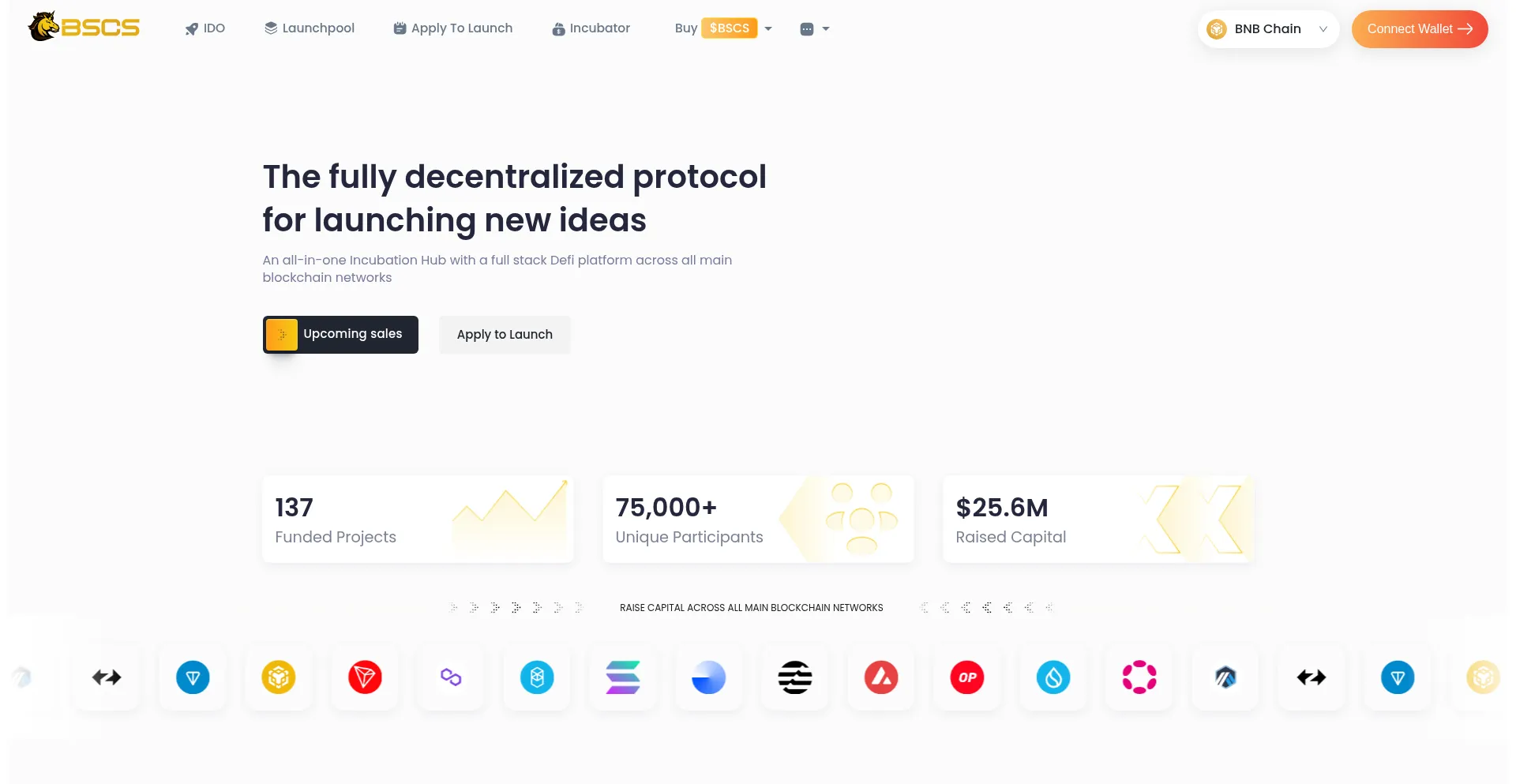 Website screenshot of Launchpad.bscs.finance