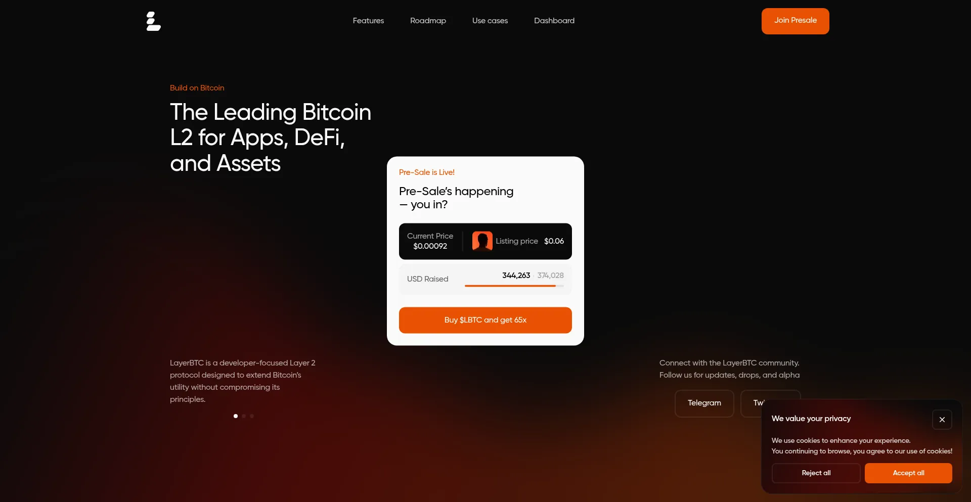 Website screenshot of Layerbtc.ai