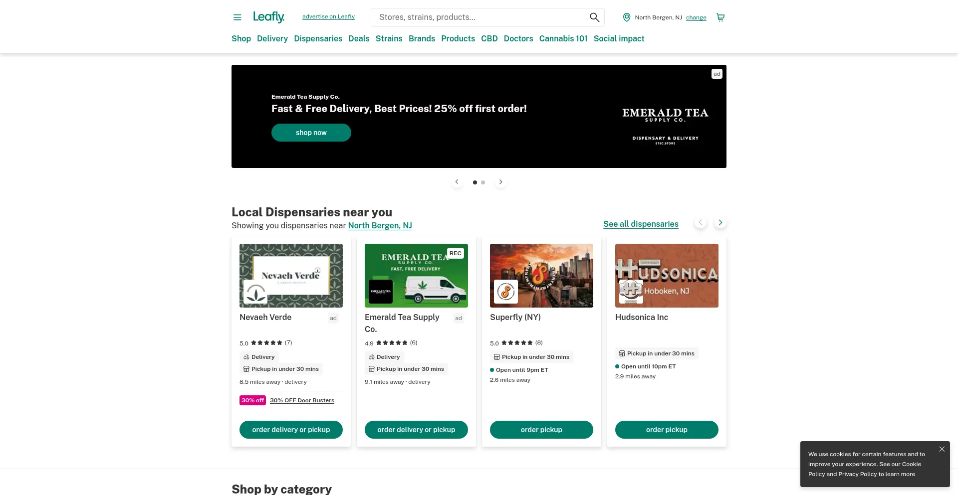 Website screenshot of Leafly.com