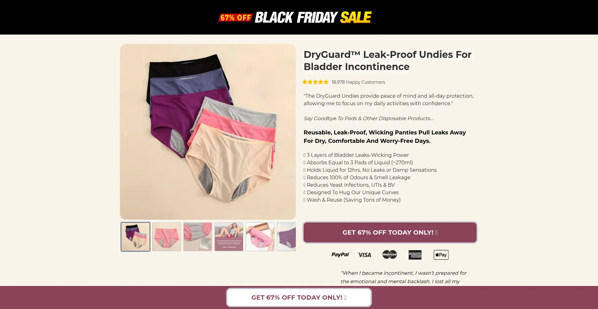 Website screenshot of Leakproof-underwear.com