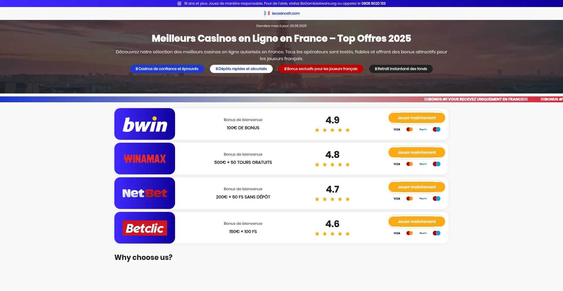 Website screenshot of Lecasinosfr.com