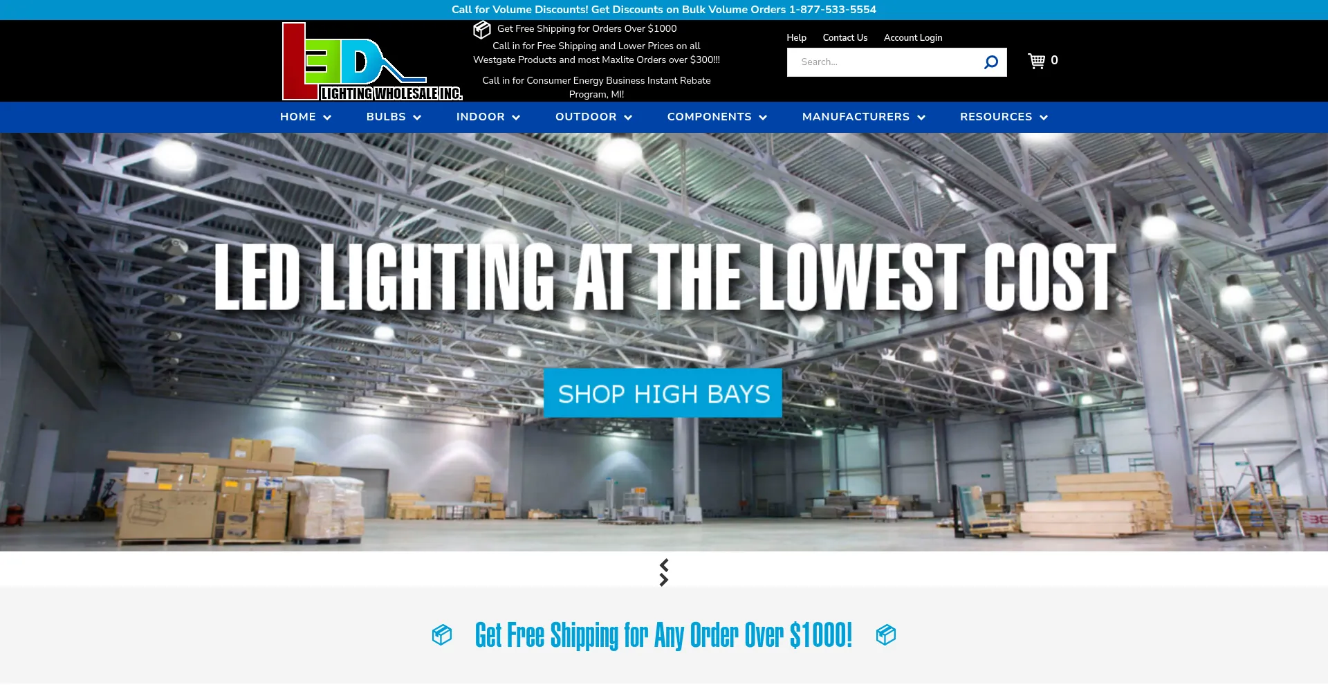 Website screenshot of Ledlightingwholesaleinc.com