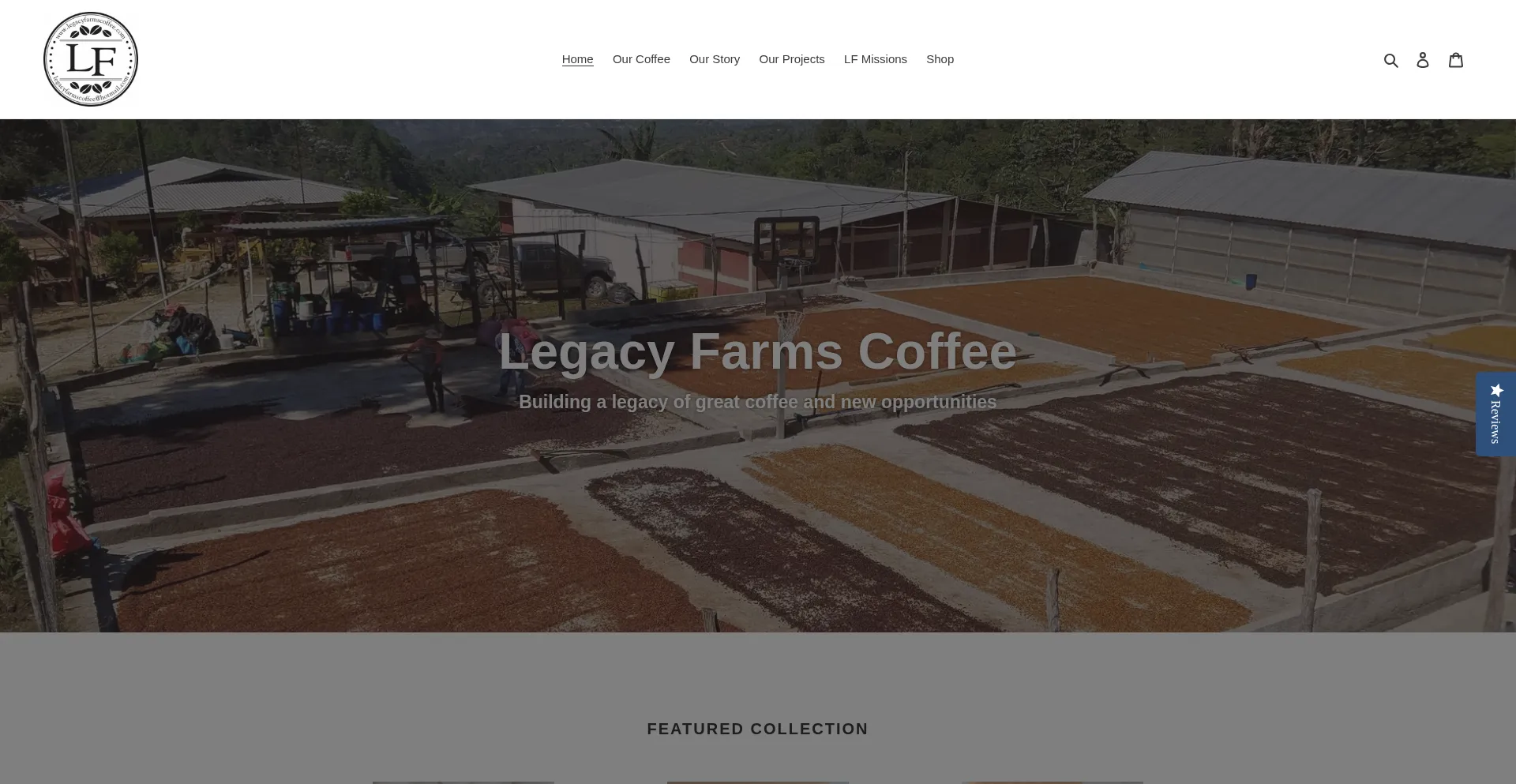 Website screenshot of Legacyfarmscoffee.com