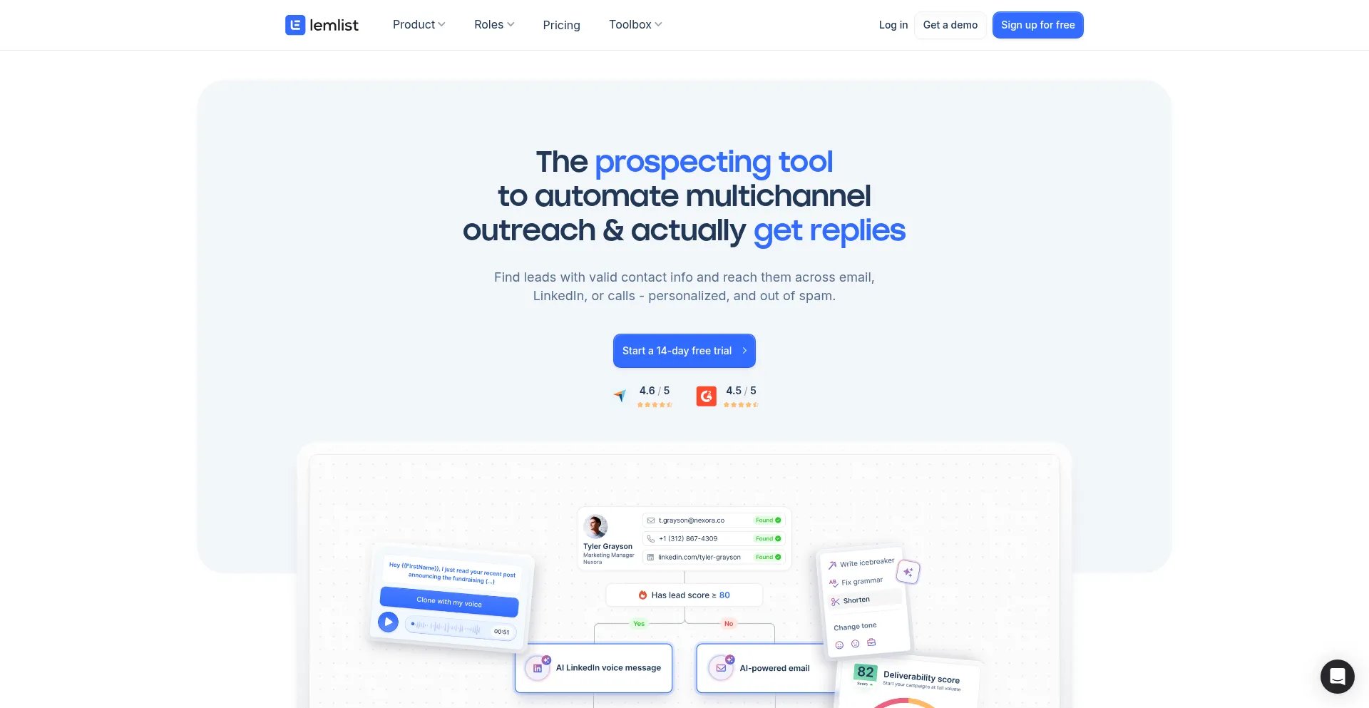 Website screenshot of Lemlist.com