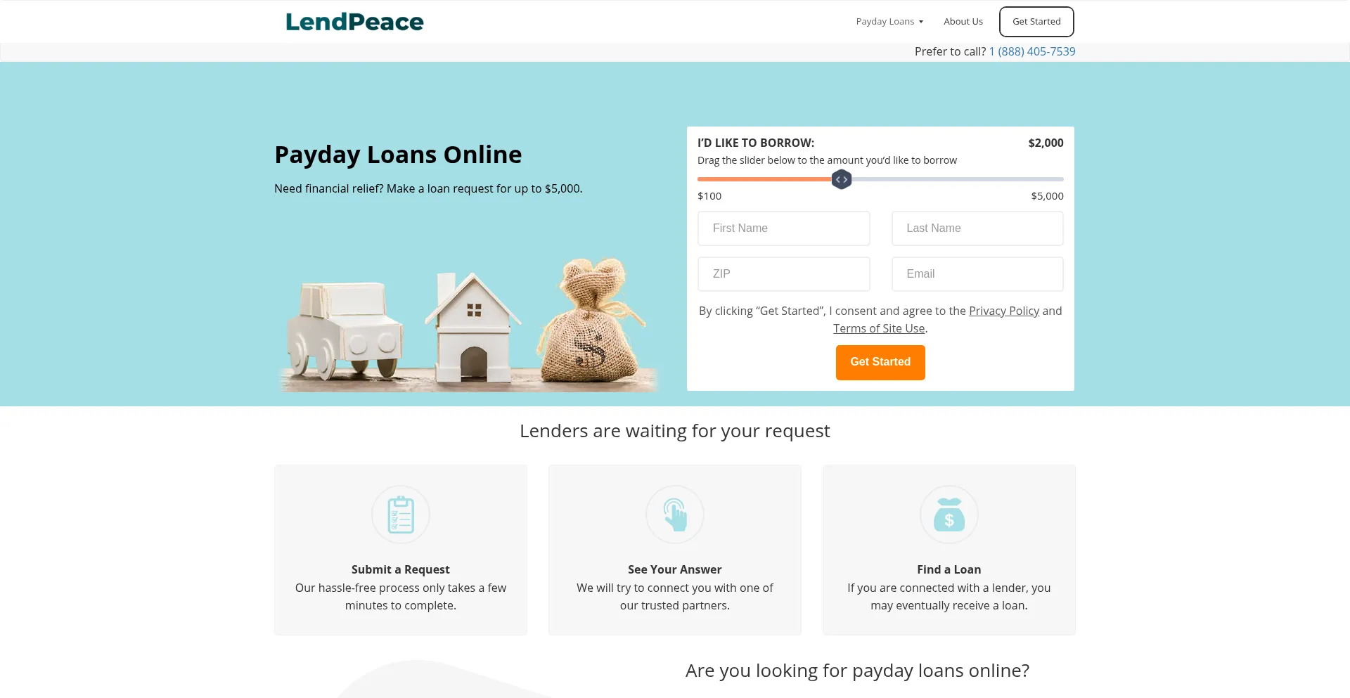 Website screenshot of Lendpeace.com