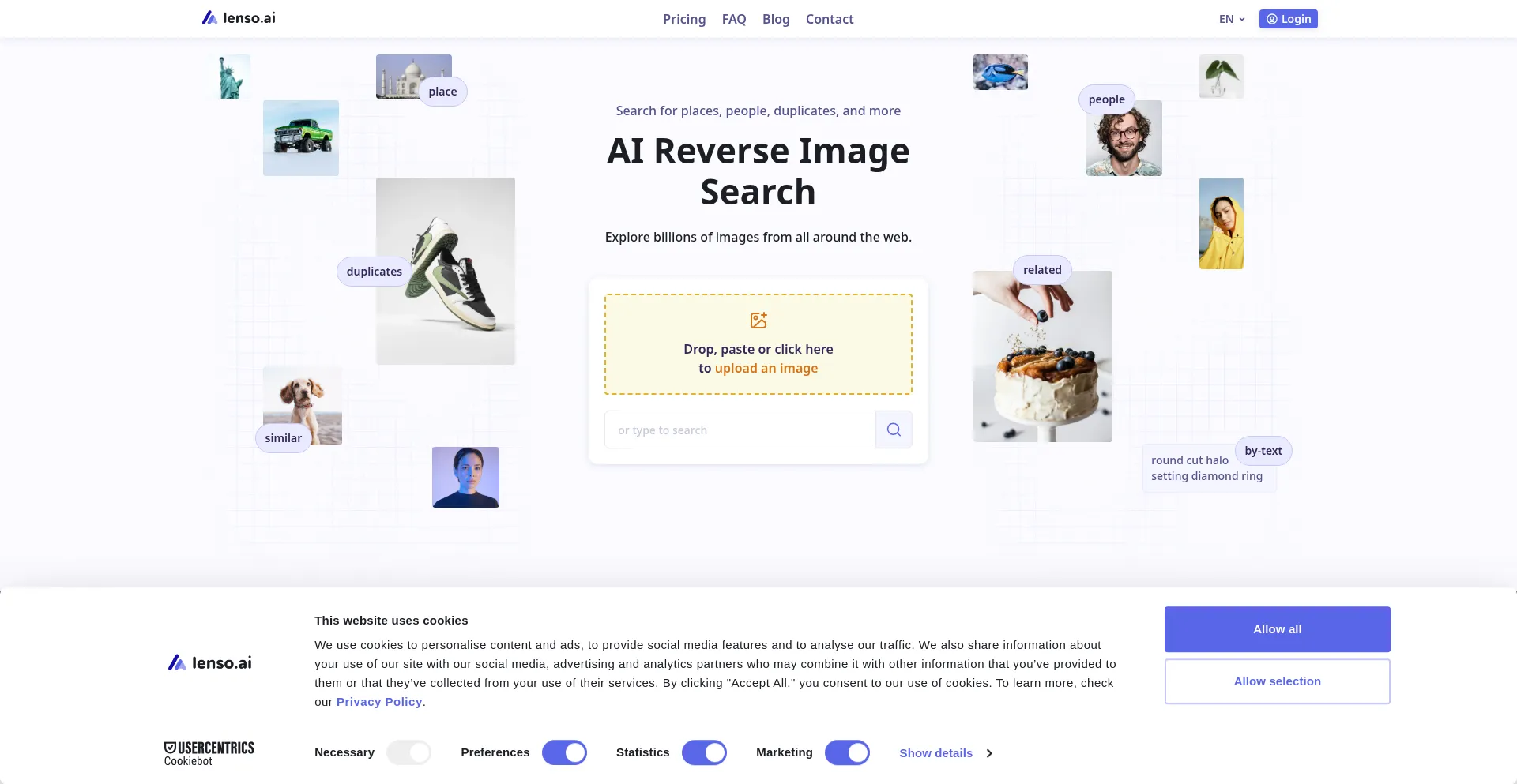 Website screenshot of Lenso.ai