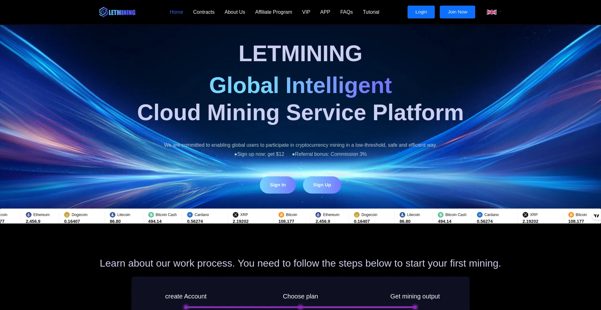 Website screenshot of Letmining.com