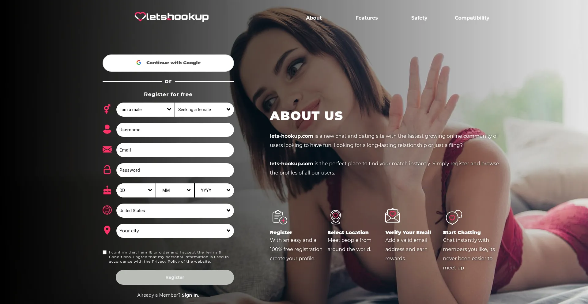 Website screenshot of Lets-hookup.com