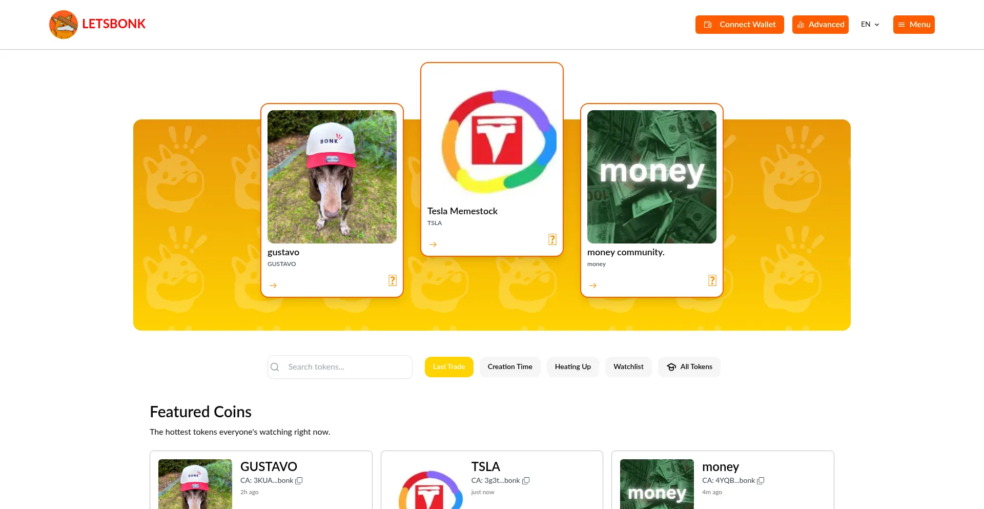Website screenshot of Letsbonk.fun