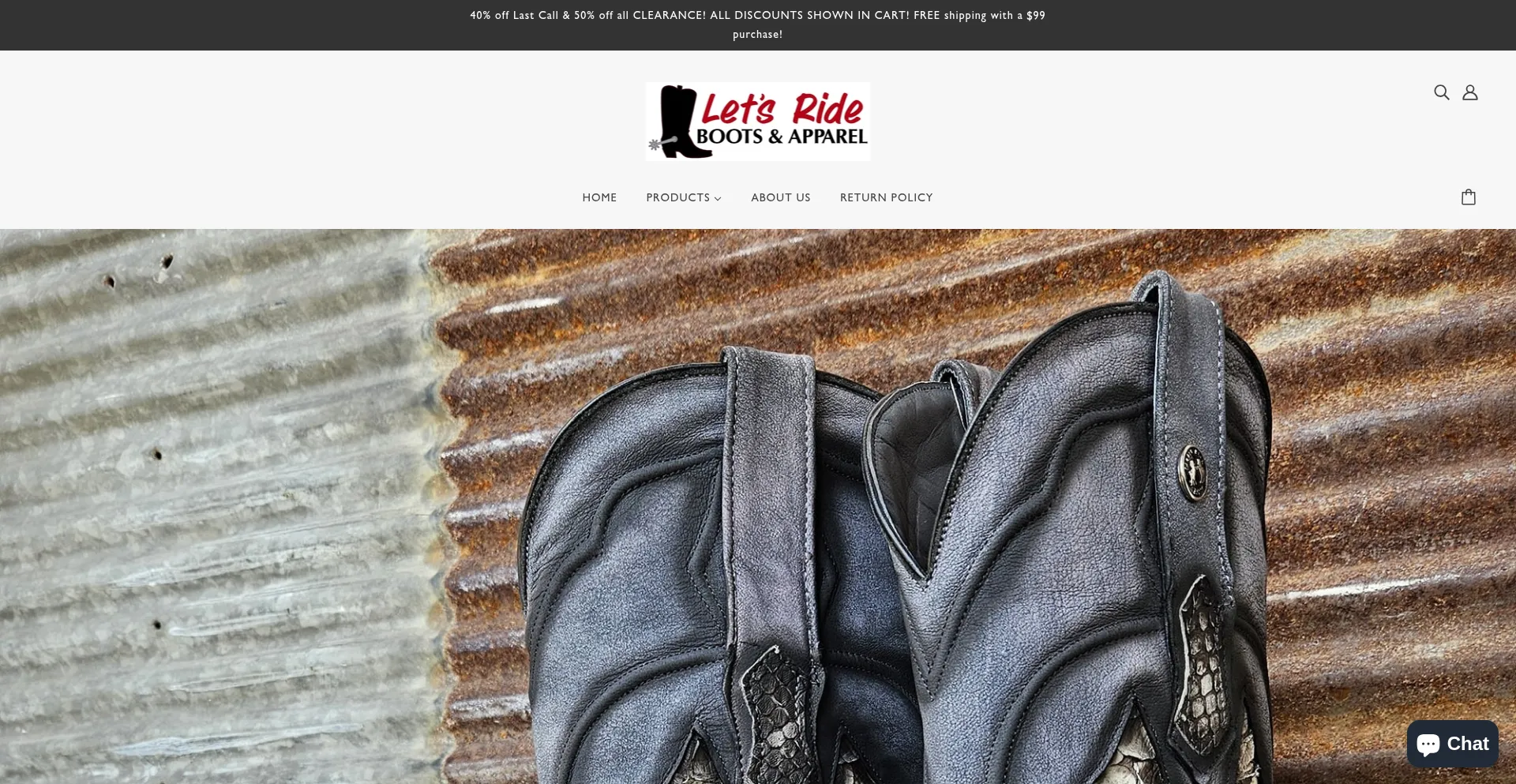Website screenshot of Letsridebootsapparel.com