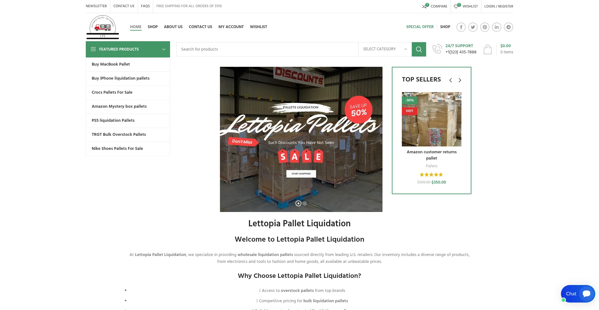 Website screenshot of Lettopiapalletliquidation.com