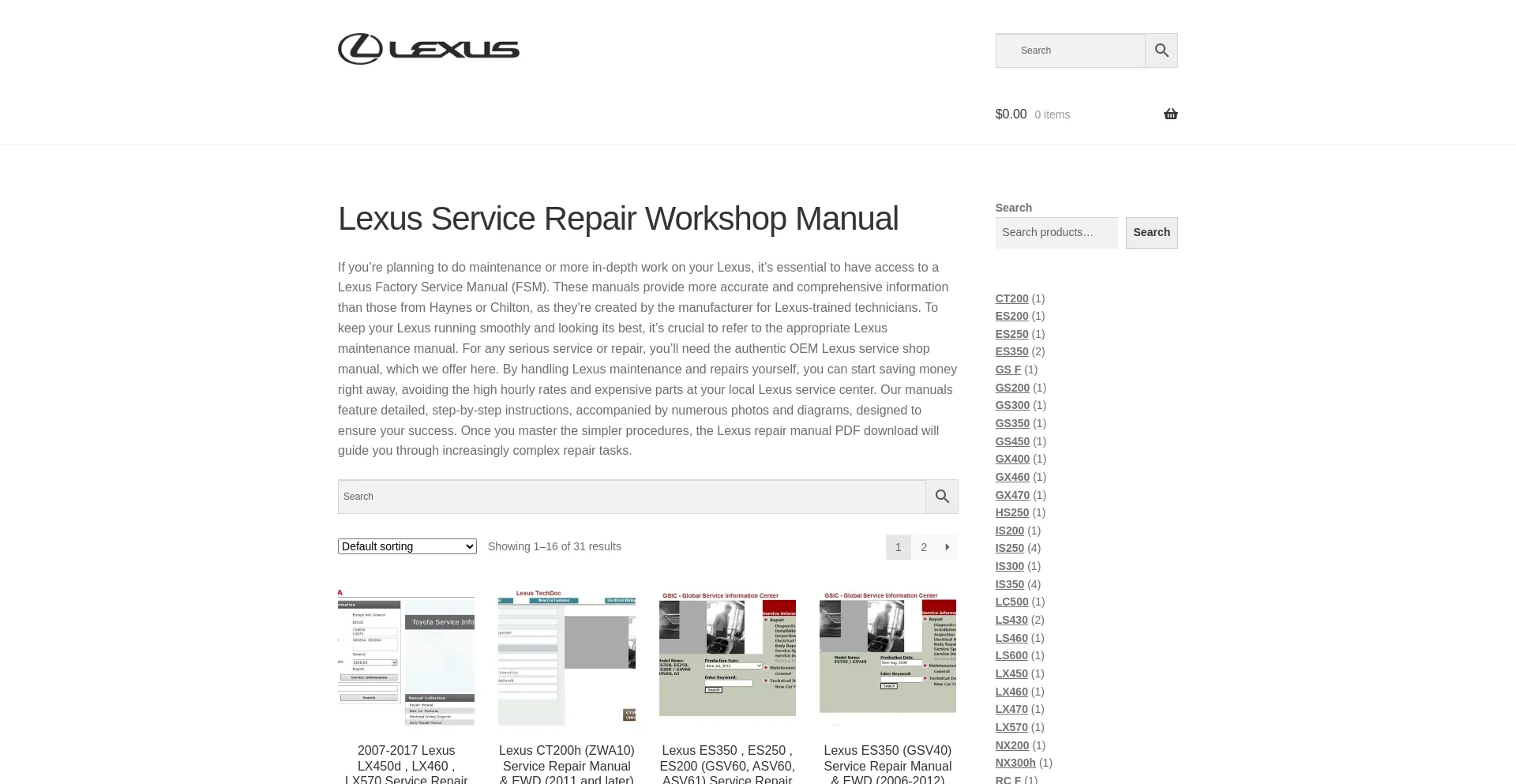 Website screenshot of Lexus-manual.com