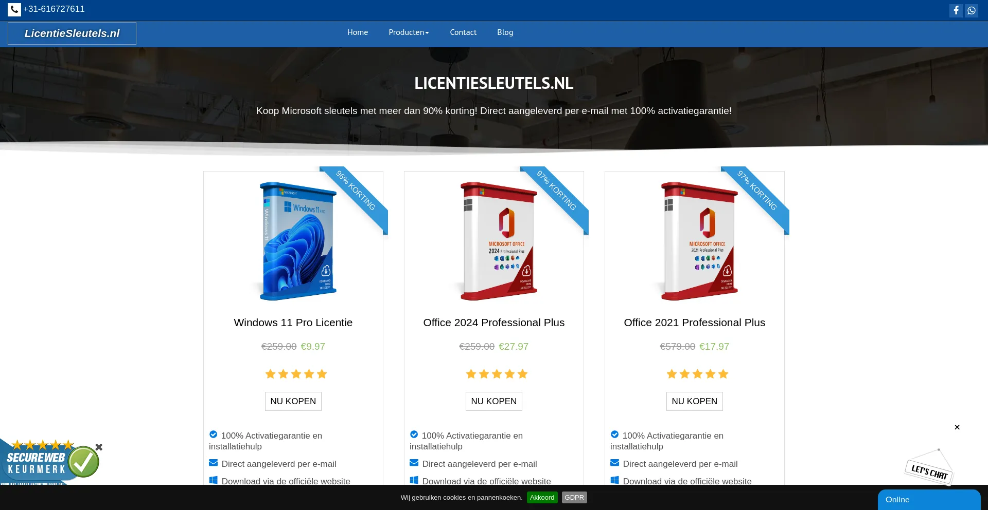 Website screenshot of Licentiesleutels.nl