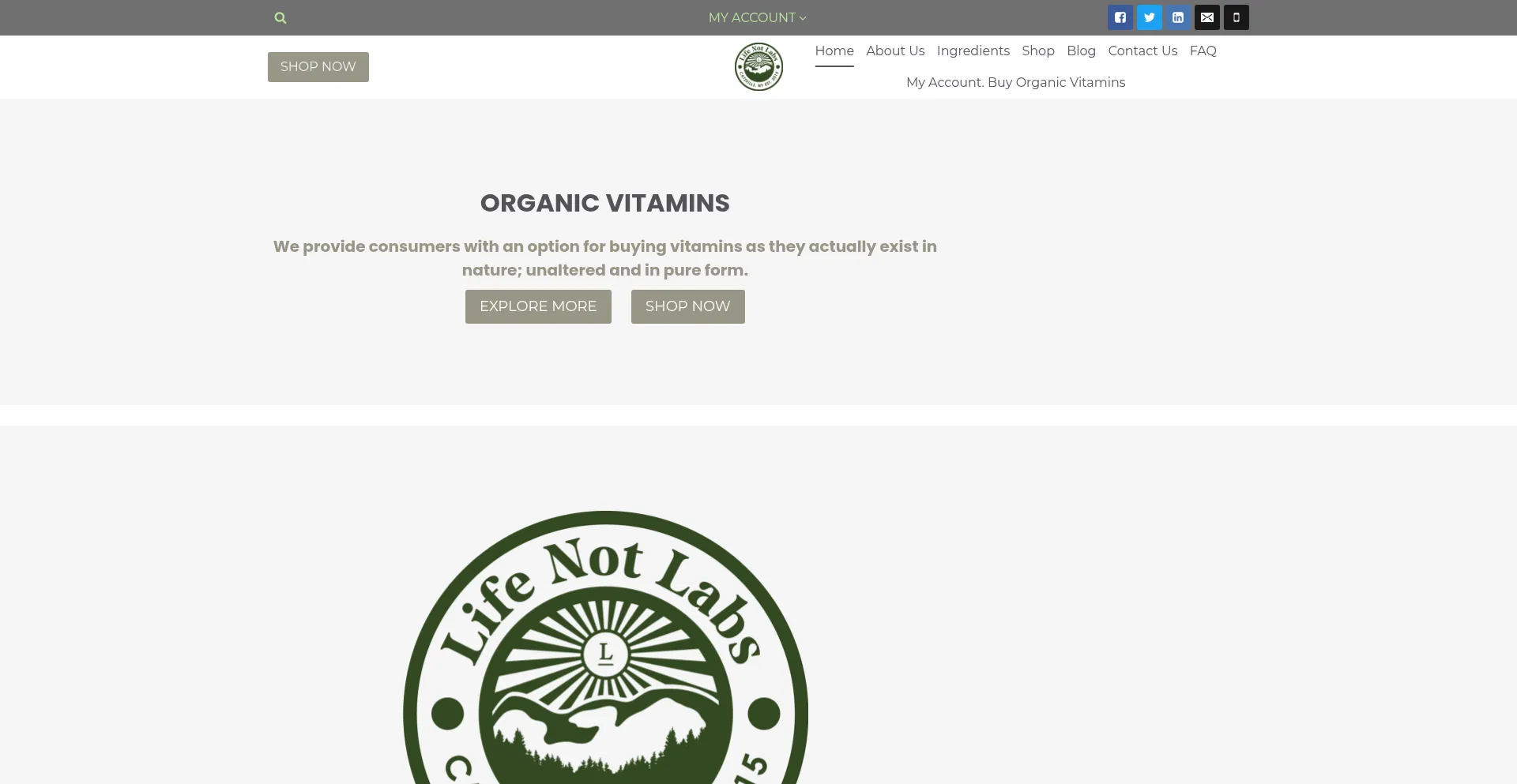 Website screenshot of Lifenotlabs.com