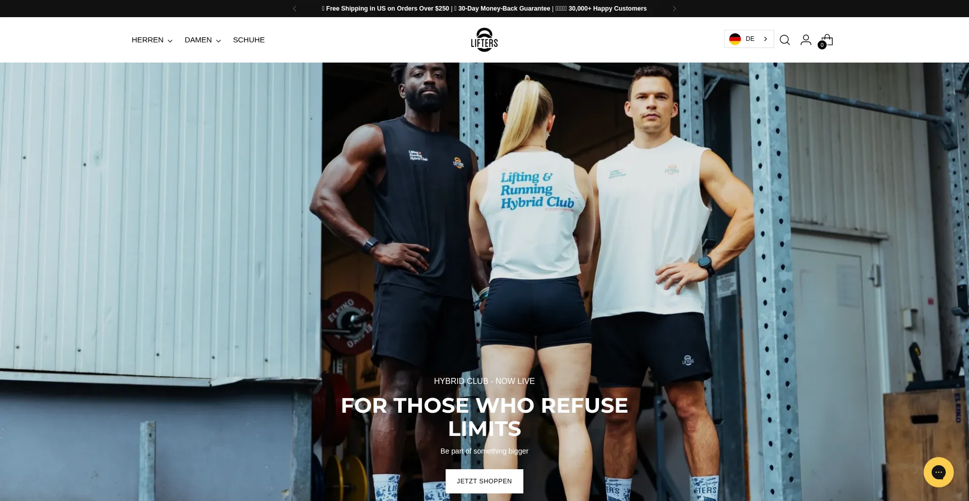 Website screenshot of Lifterswear.com