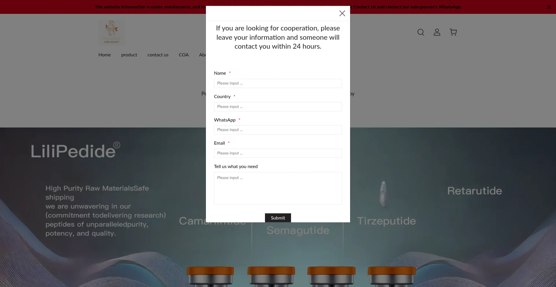 Website screenshot of Lilipetide.com