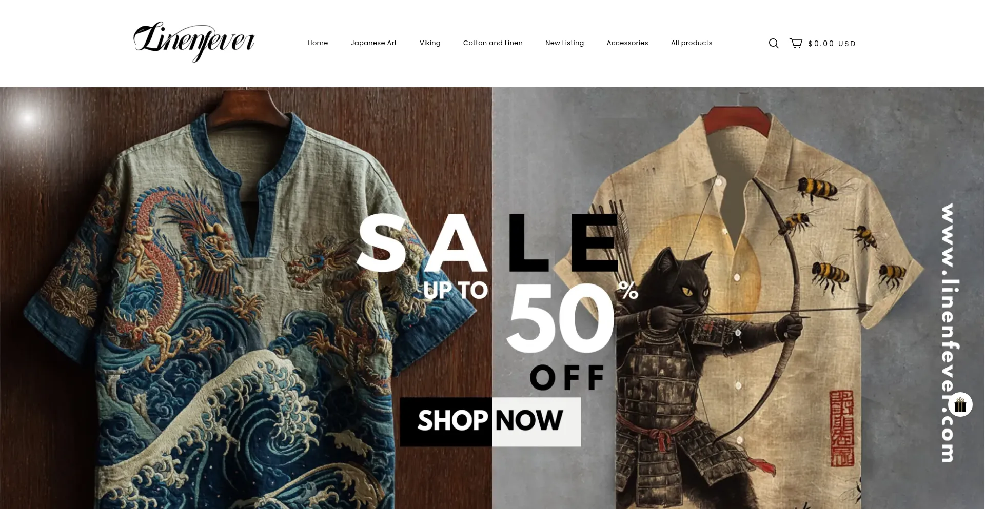 Website screenshot of Linenfever.com