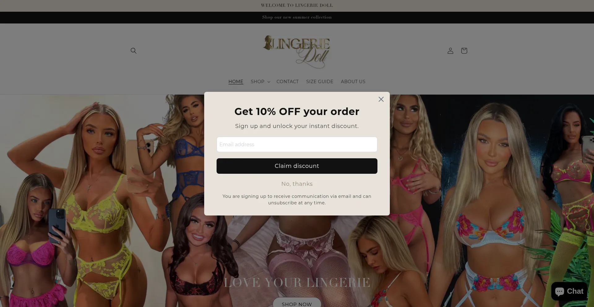 Website screenshot of Lingeriedoll.co.uk