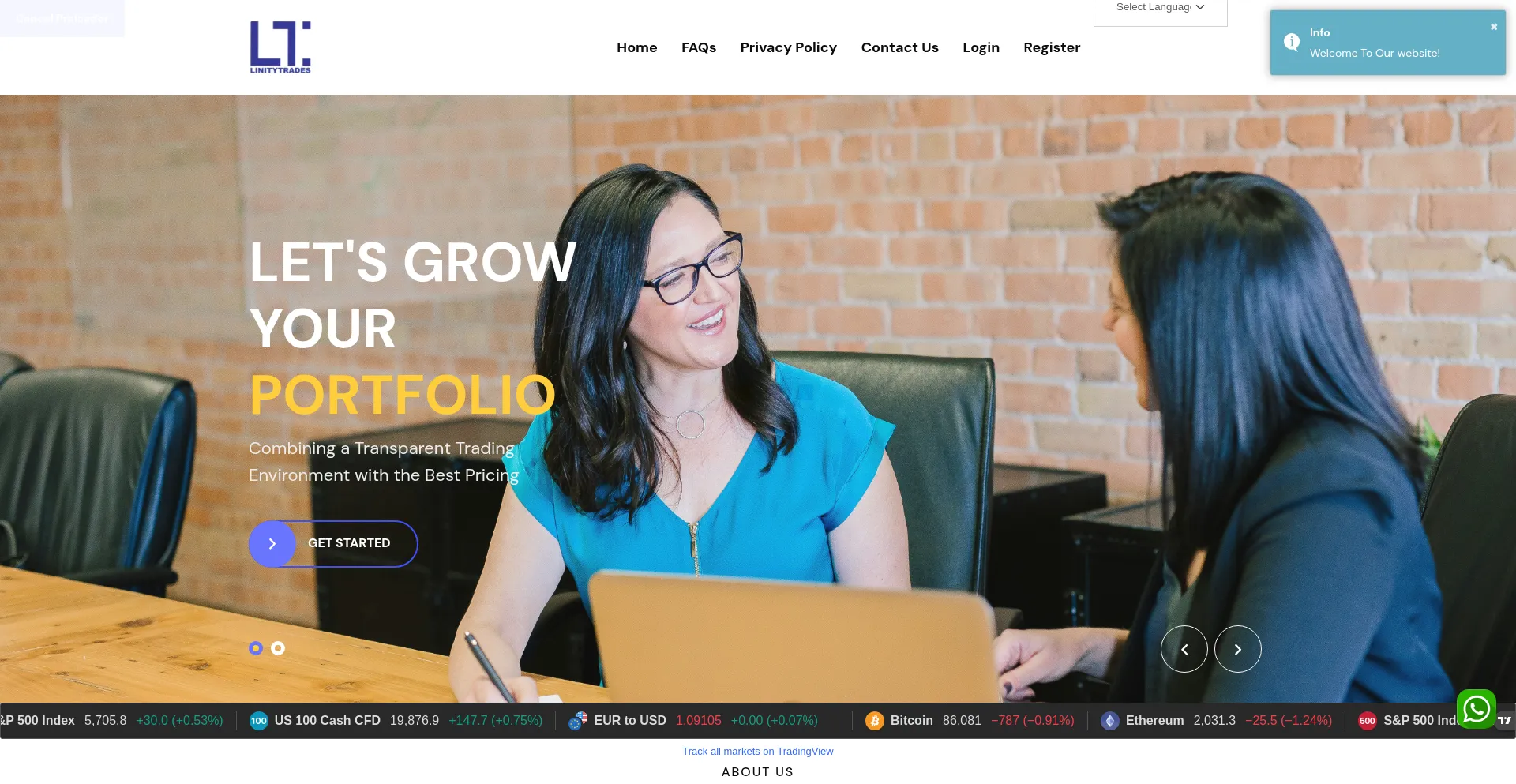Website screenshot of Linitytrades.com