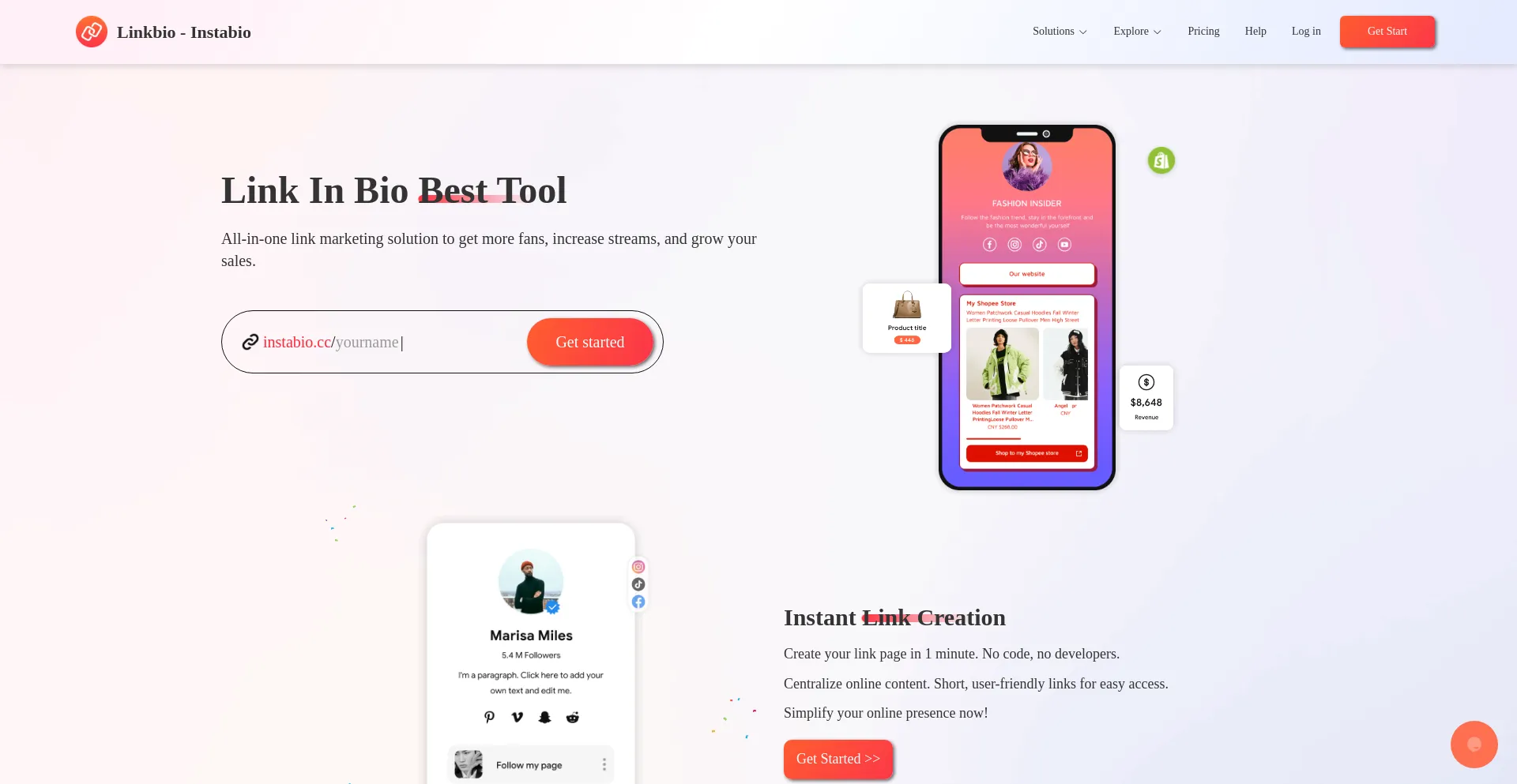 Website screenshot of Linkbio.co