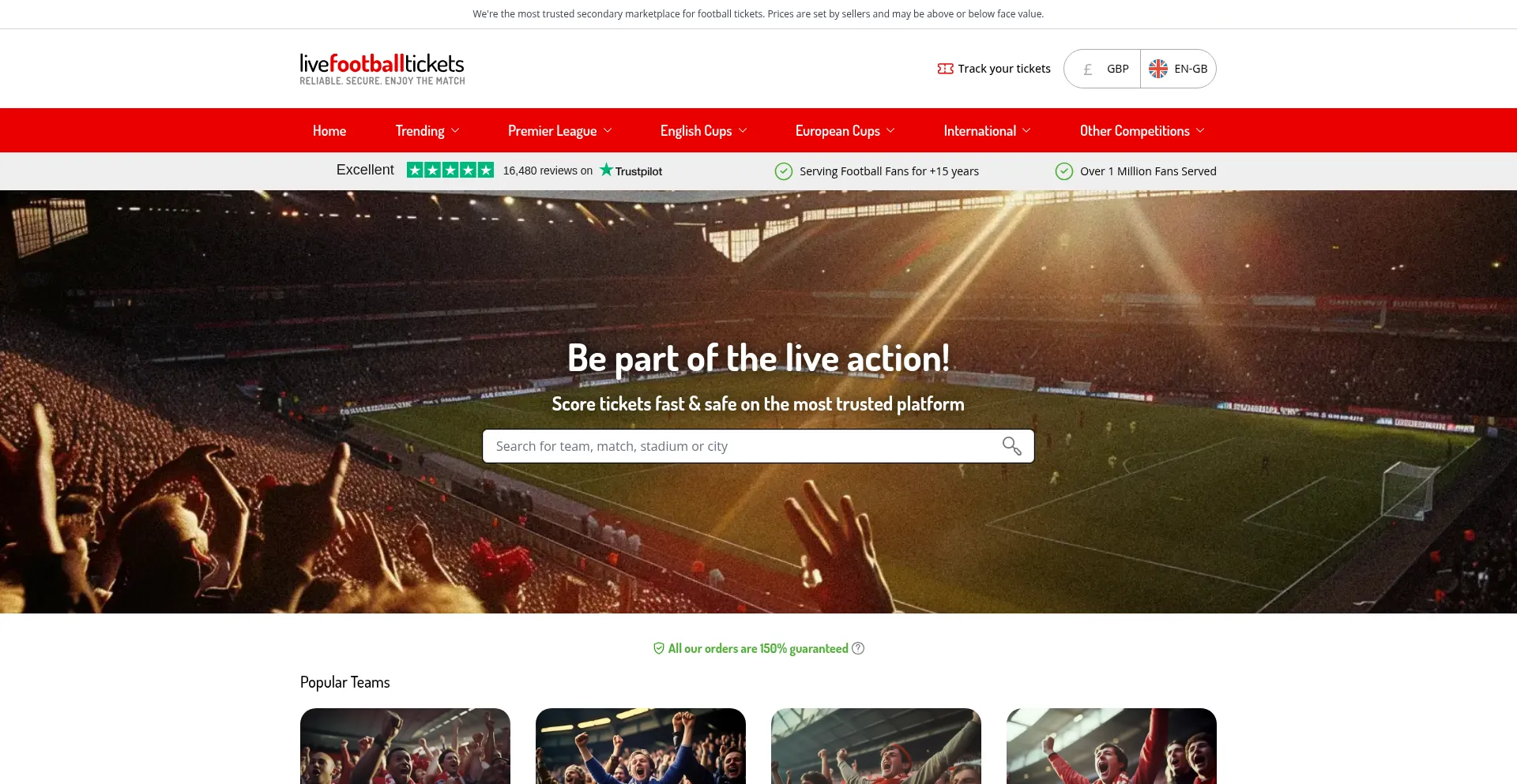 Website screenshot of Livefootballtickets.com