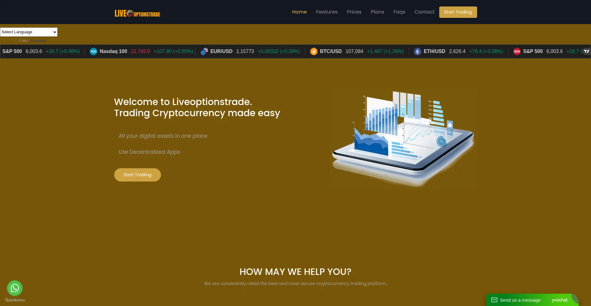 Website screenshot of Liveoptionstrade.com