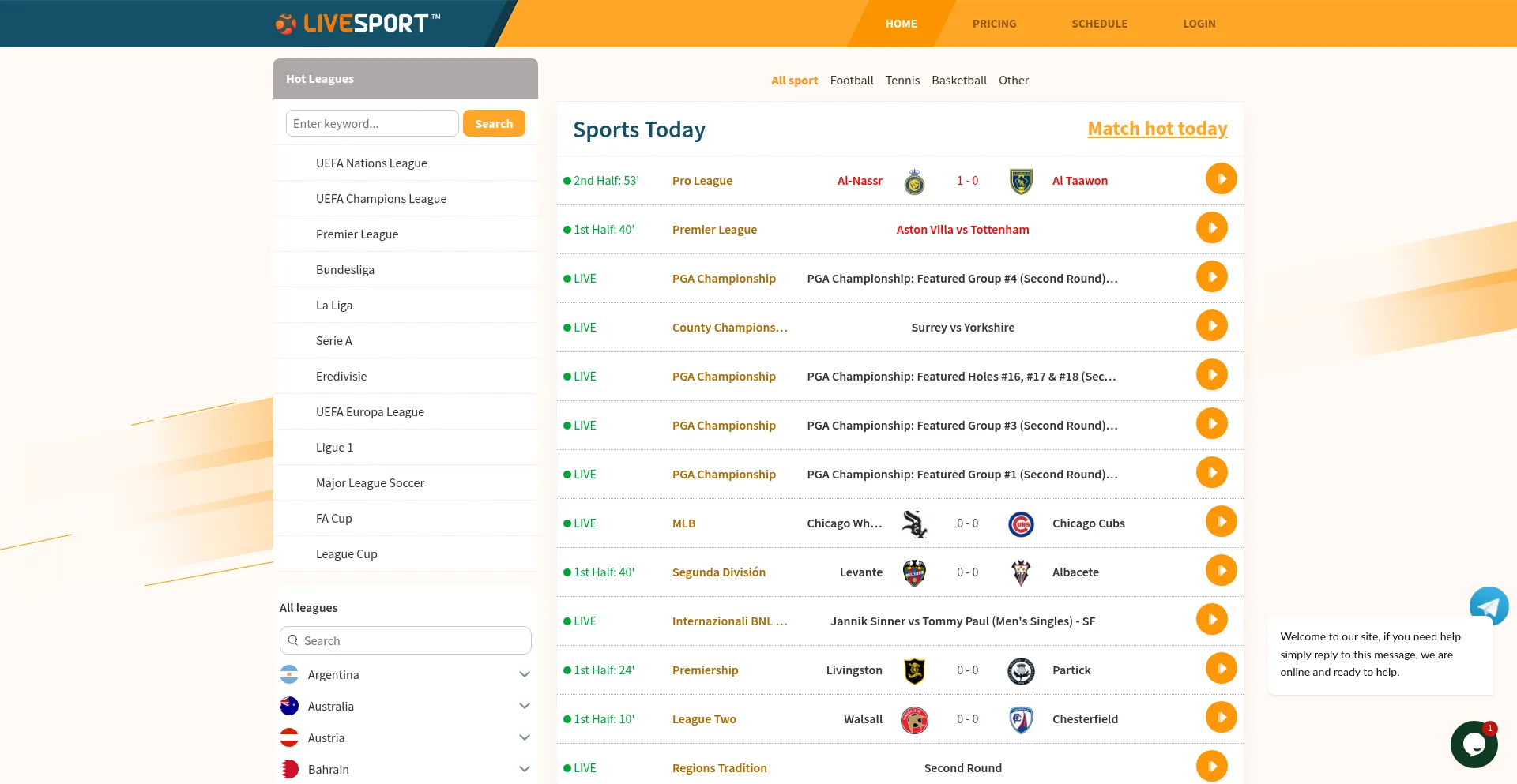 Website screenshot of Livesport365.live