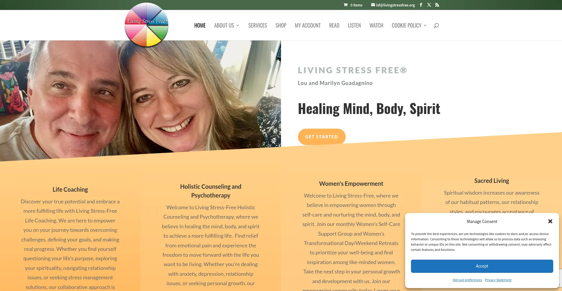 Website screenshot of Livingstressfree.org