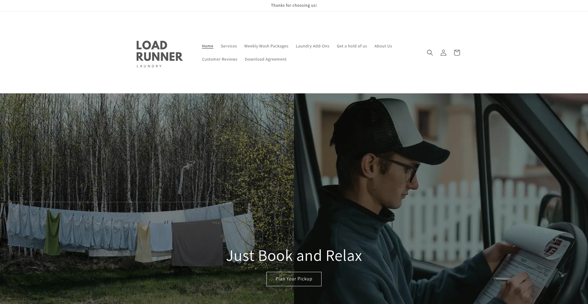 Website screenshot of Loadrunnerlaundry.com