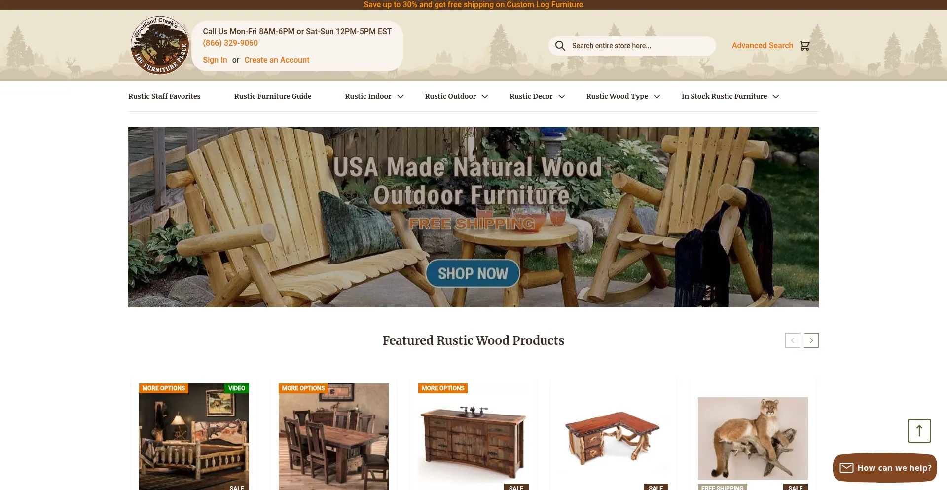 Website screenshot of Logfurnitureplace.com
