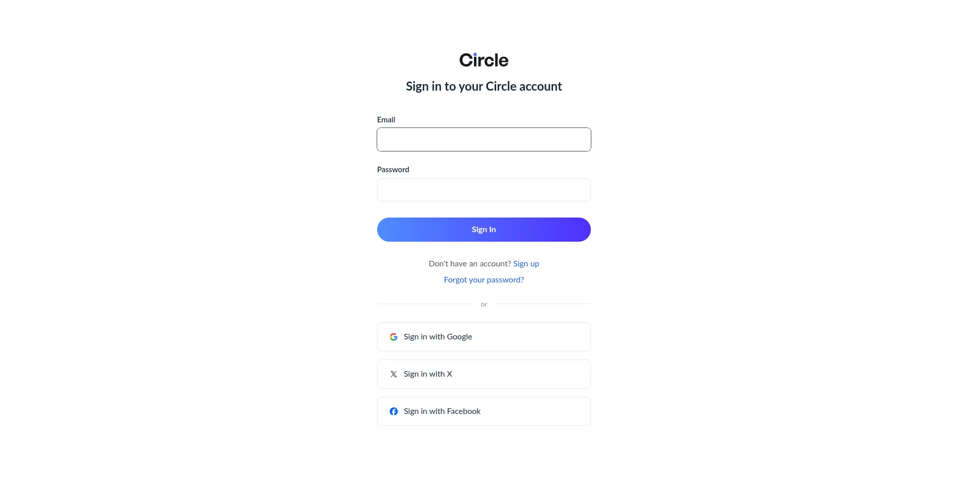 Website screenshot of Login.circle.so
