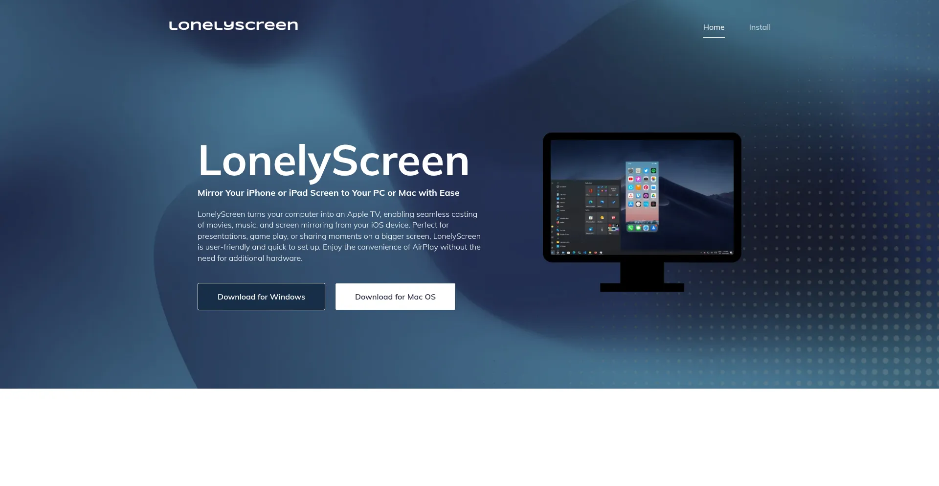 Website screenshot of Lonelyscreen.org