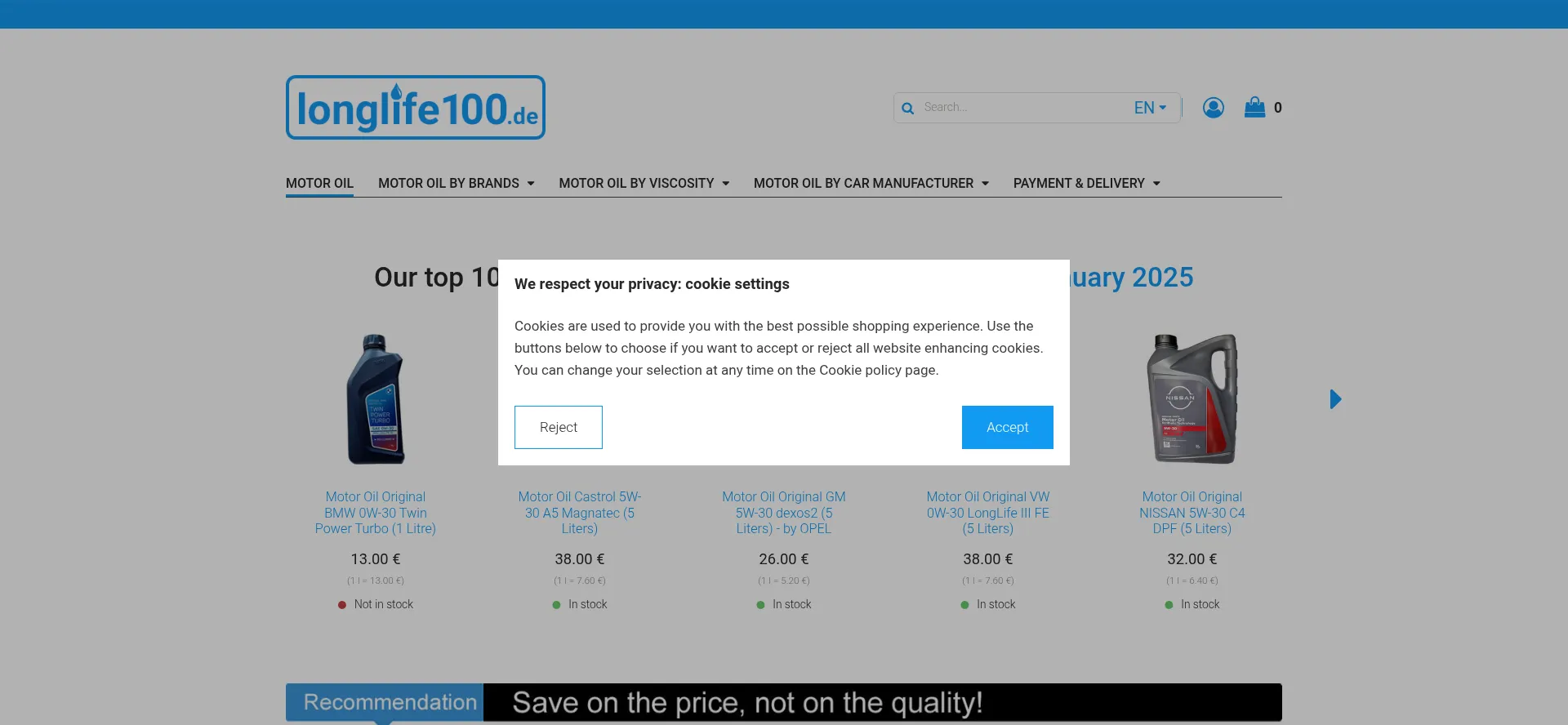 Website screenshot of Longlife100.de