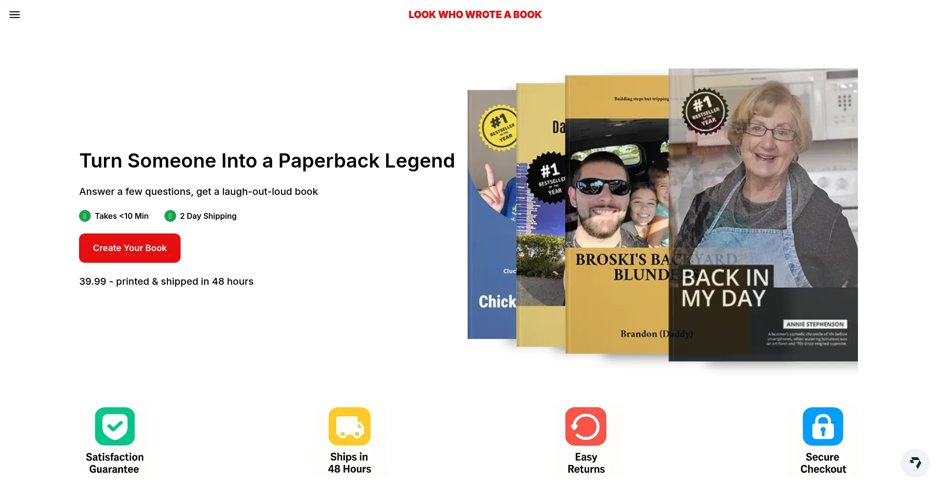 Website screenshot of Lookwhowroteabook.com
