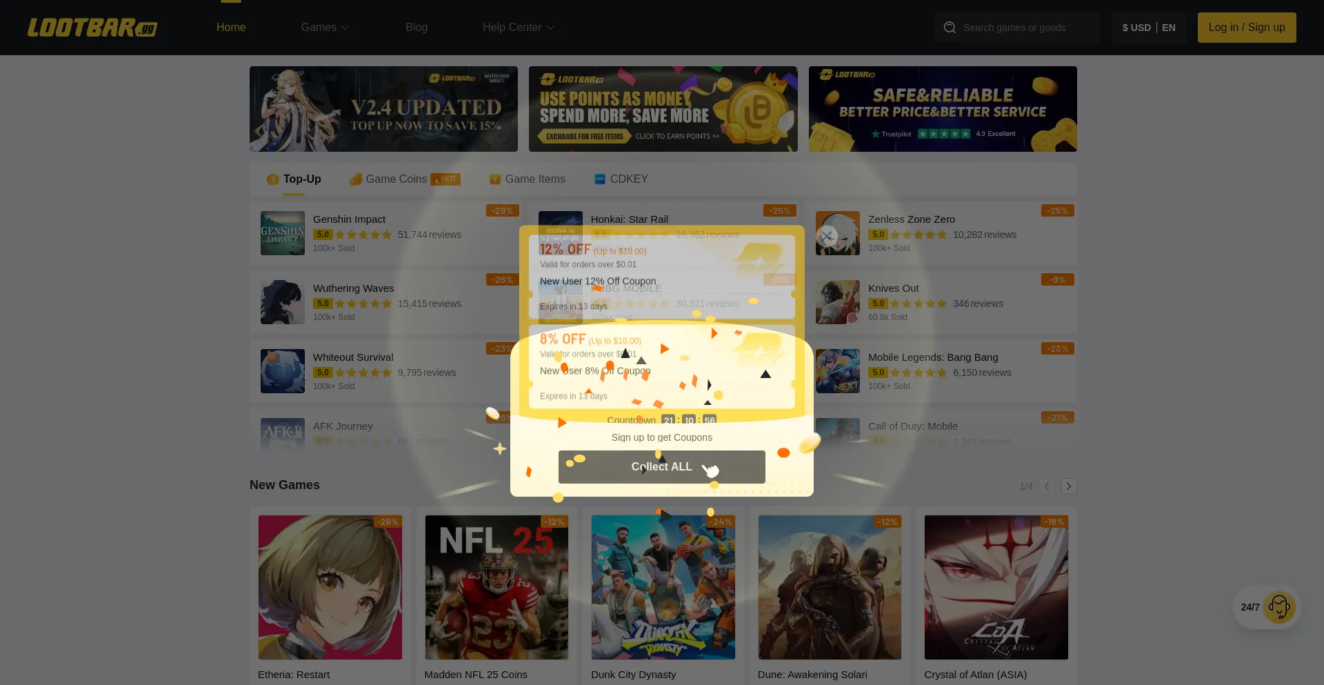 Website screenshot of Lootbar.com