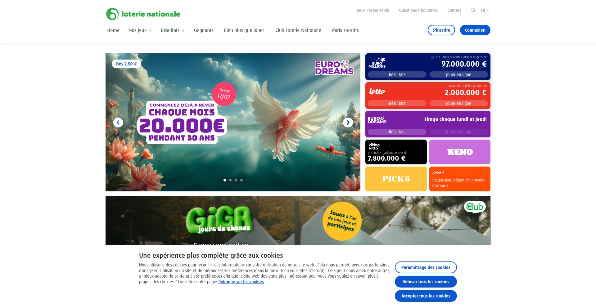 Website screenshot of Loterie-nationale.be
