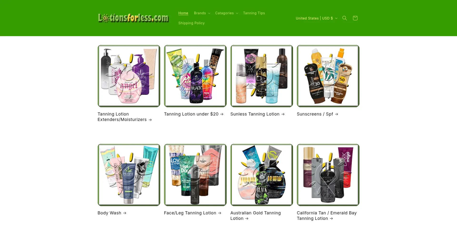 Website screenshot of Lotionsforless.com